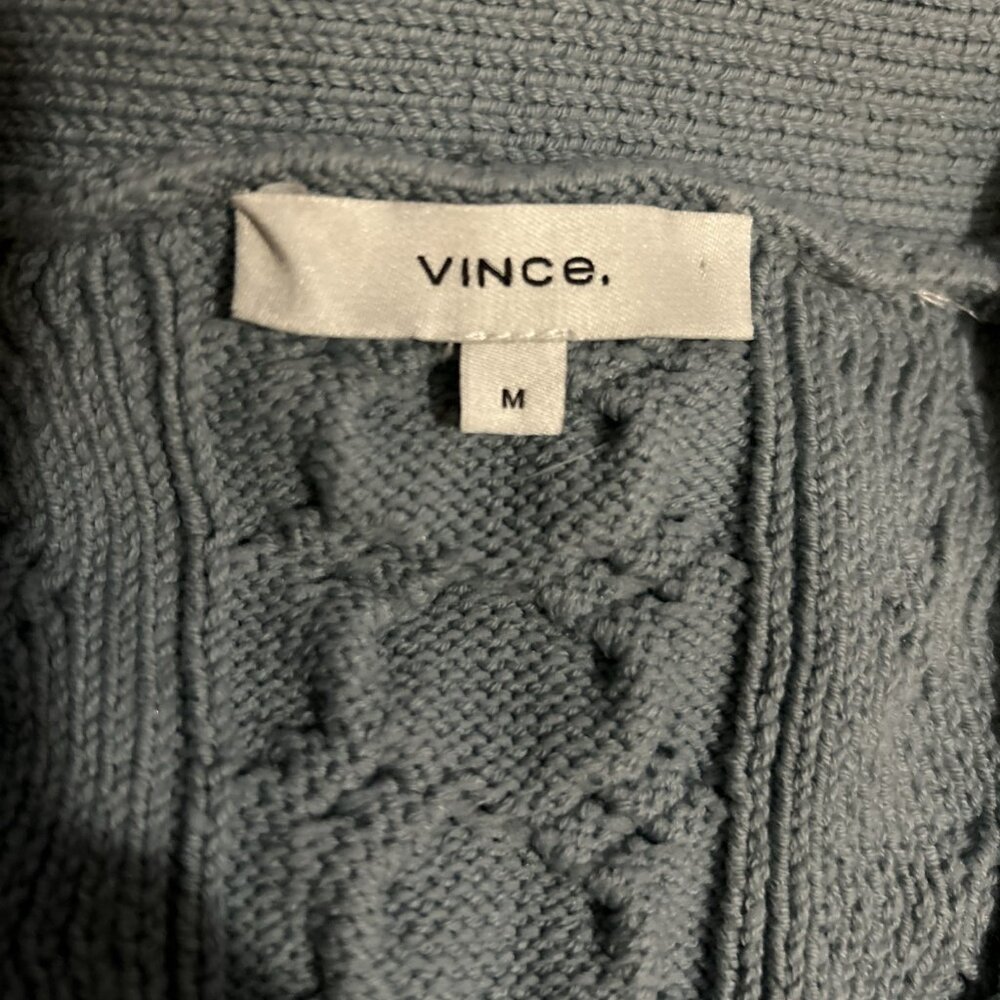 Vince Aran Cable Knit Womens Cardigan Sweater Size M Buttons Blue Long Sleeves - Picture 12 of 13